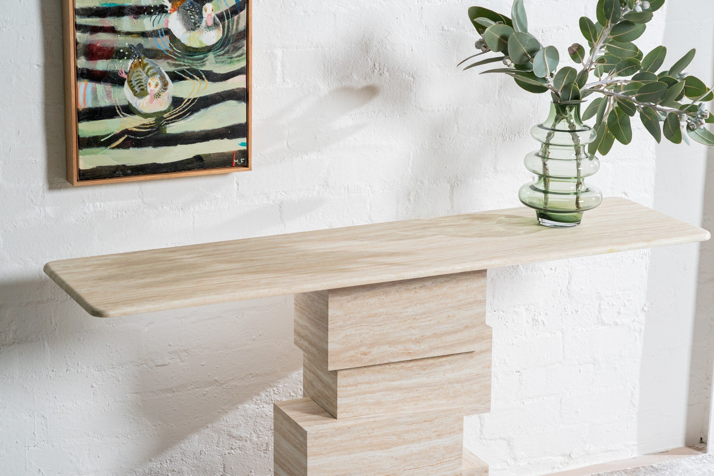 Quartz Console Table White Travertine