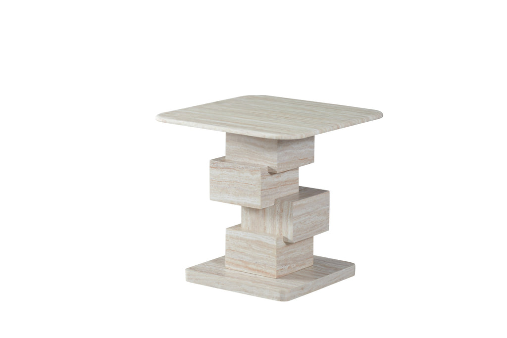 Quartz Side Table White Travertine