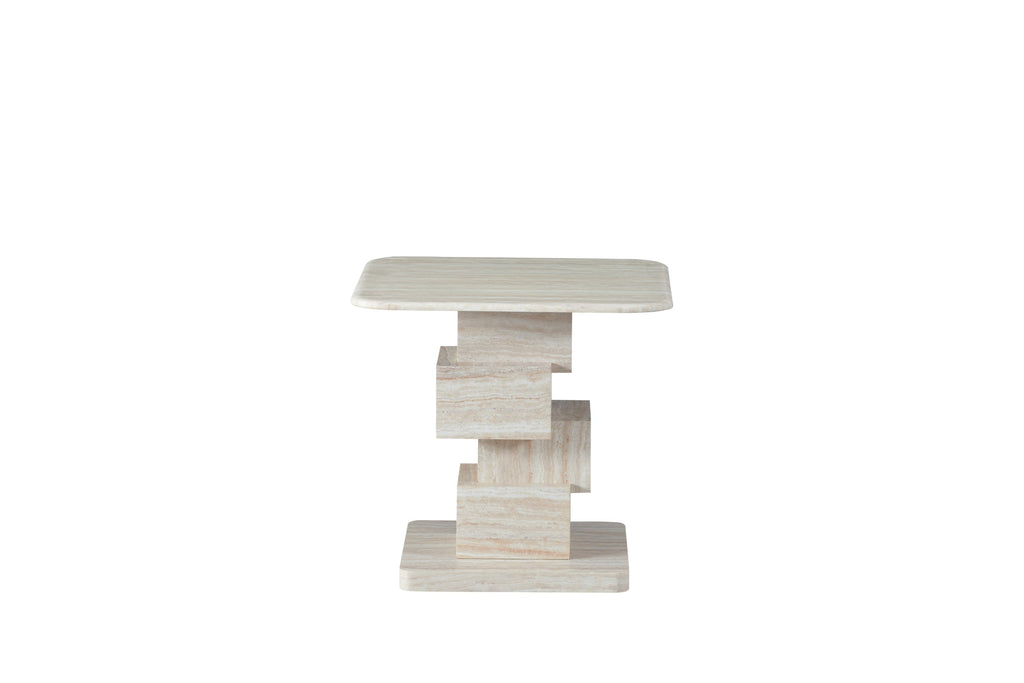 Quartz Side Table White Travertine