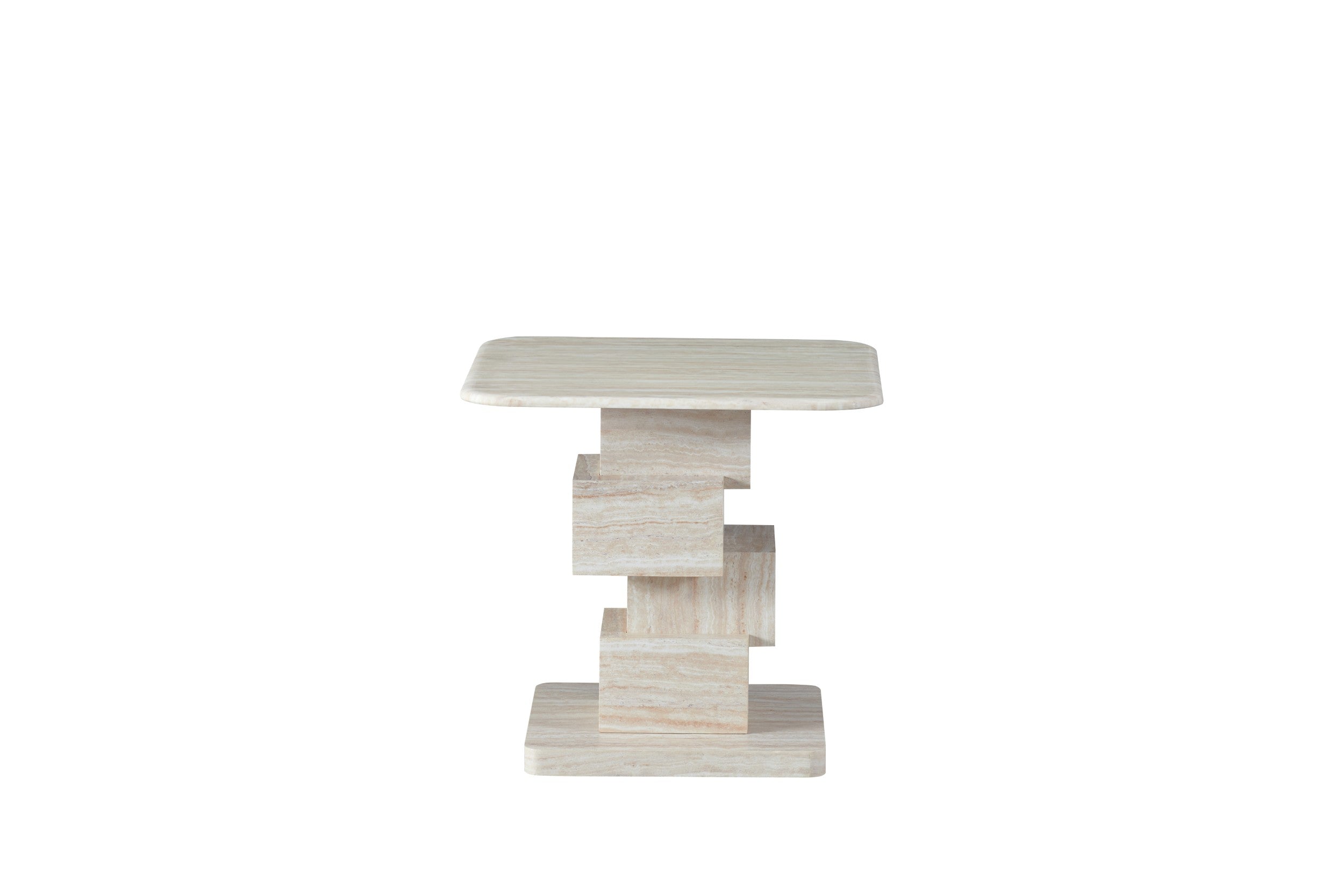 Quartz Side Table White Travertine