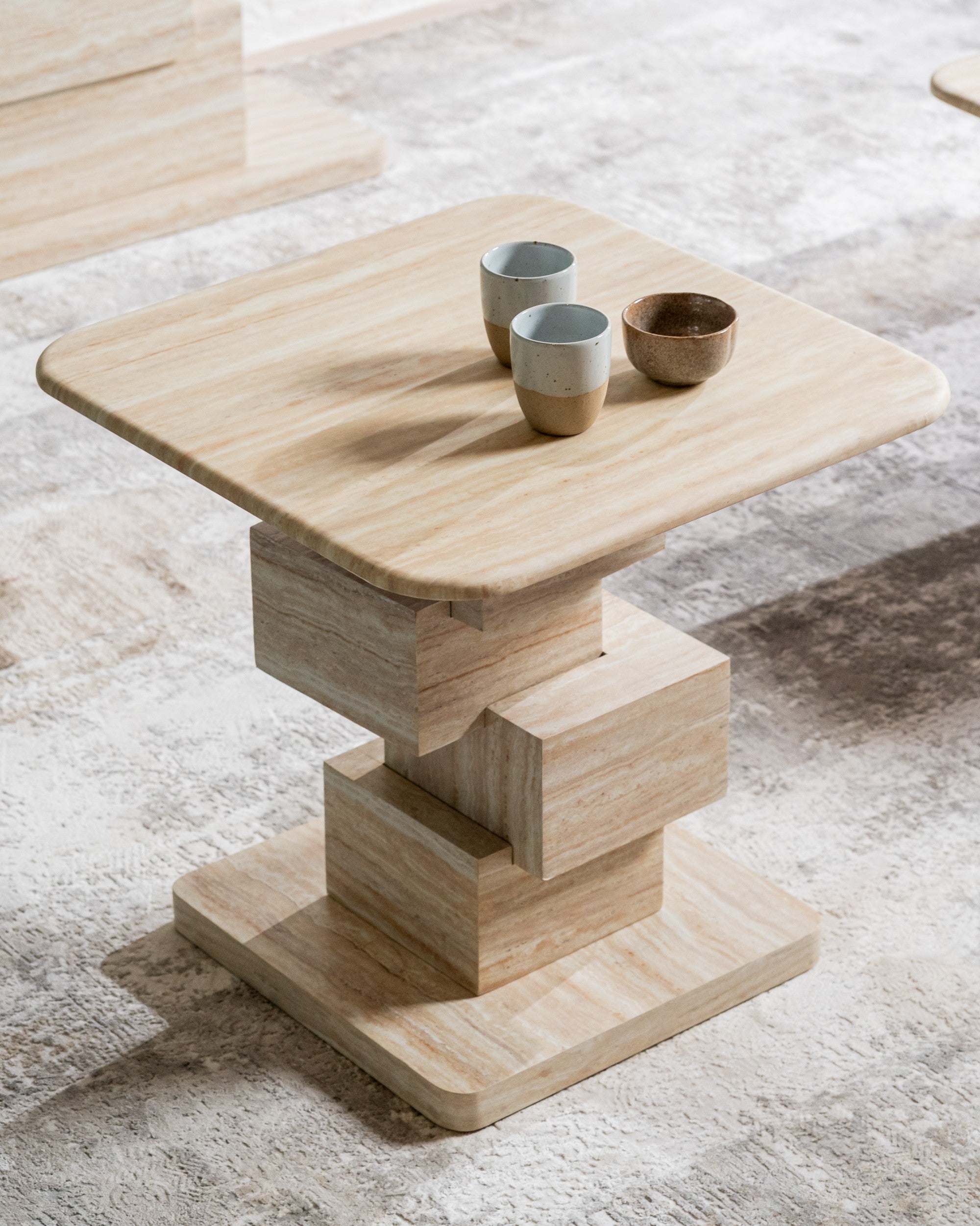 Quartz Side Table White Travertine