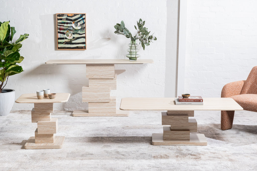 Evoris Console Table White Travertine