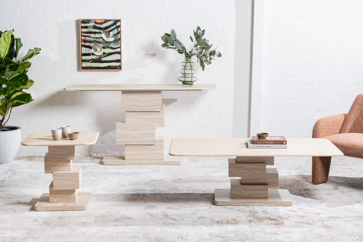 Evoris Console Table White Travertine