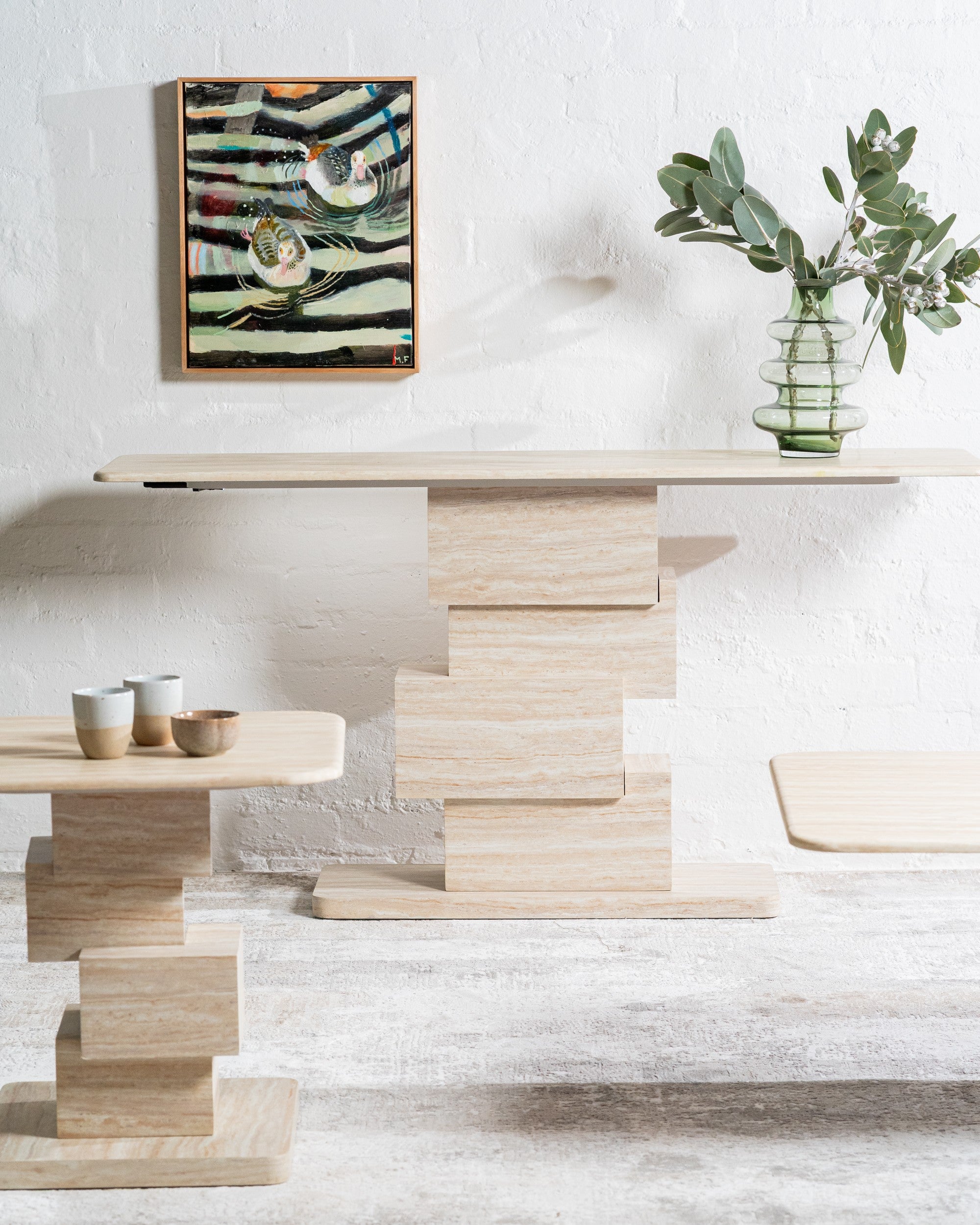Quartz Console Table White Travertine