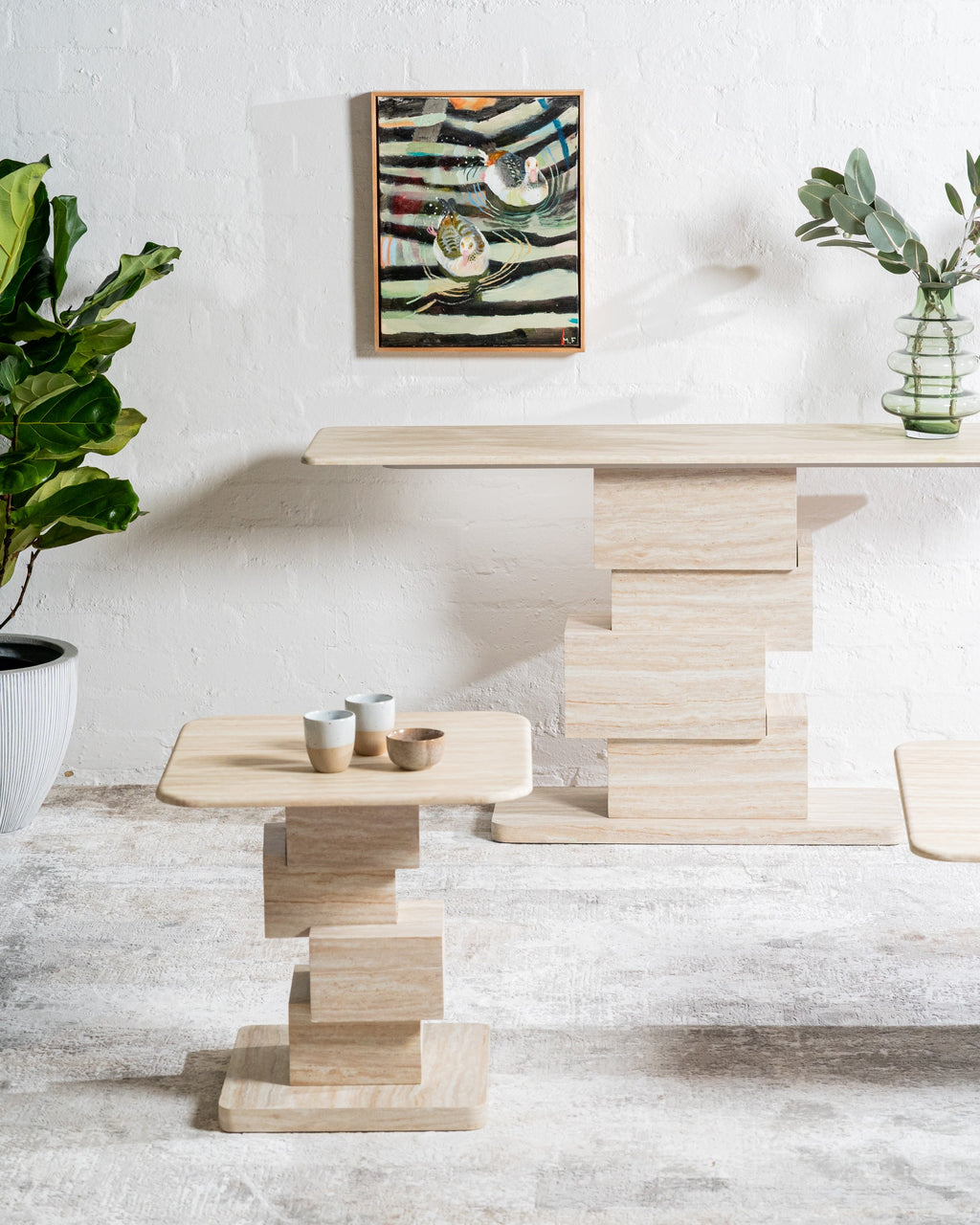 Evoris Console Table White Travertine