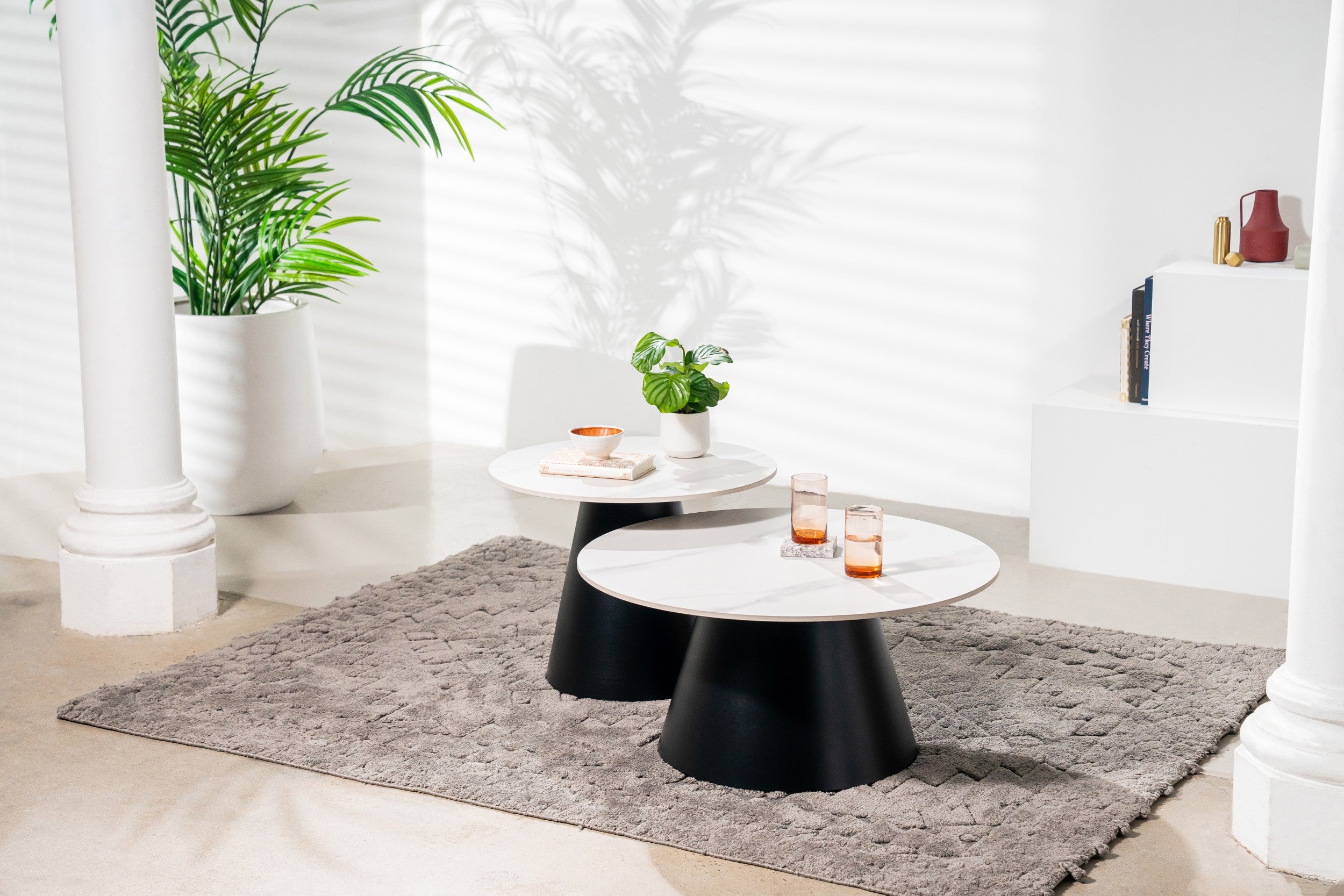 Glacia Coffee Table Set Snow White Ceramic