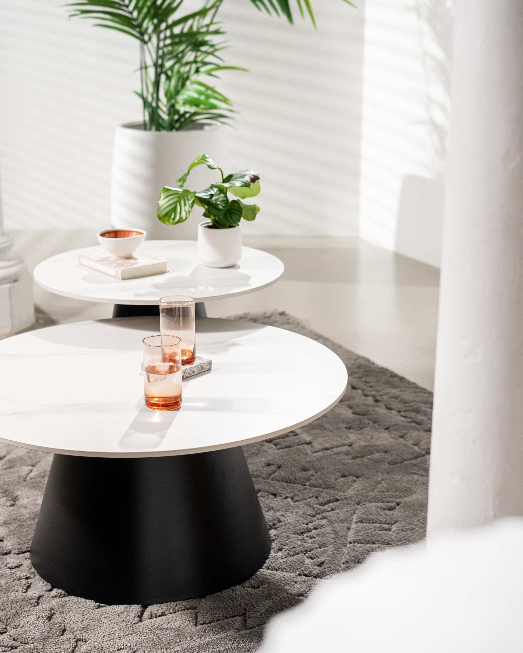 Glacia Coffee Table Set Snow White Ceramic