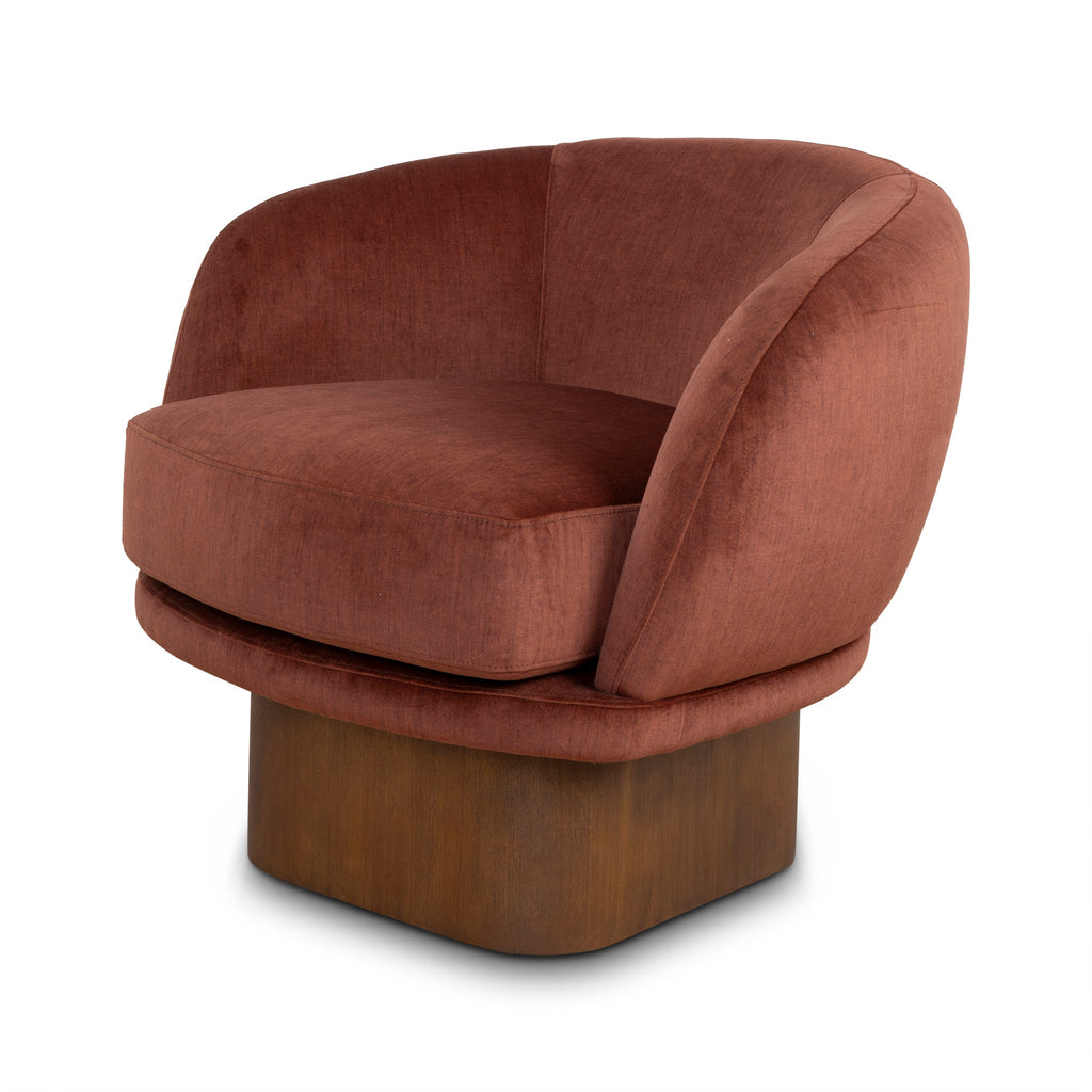 Fabric Swivel Armchair - Burnt Brown