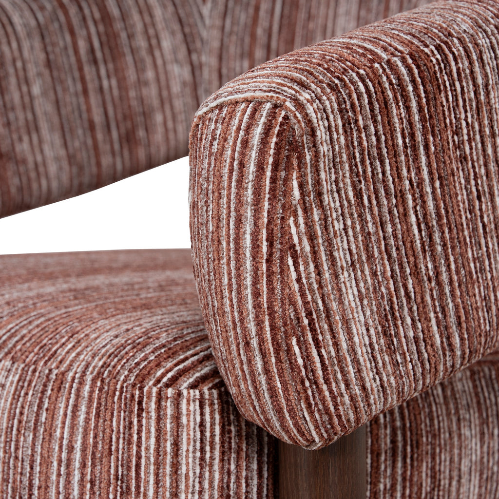 Walnut Armchair - Burgundy Stripe