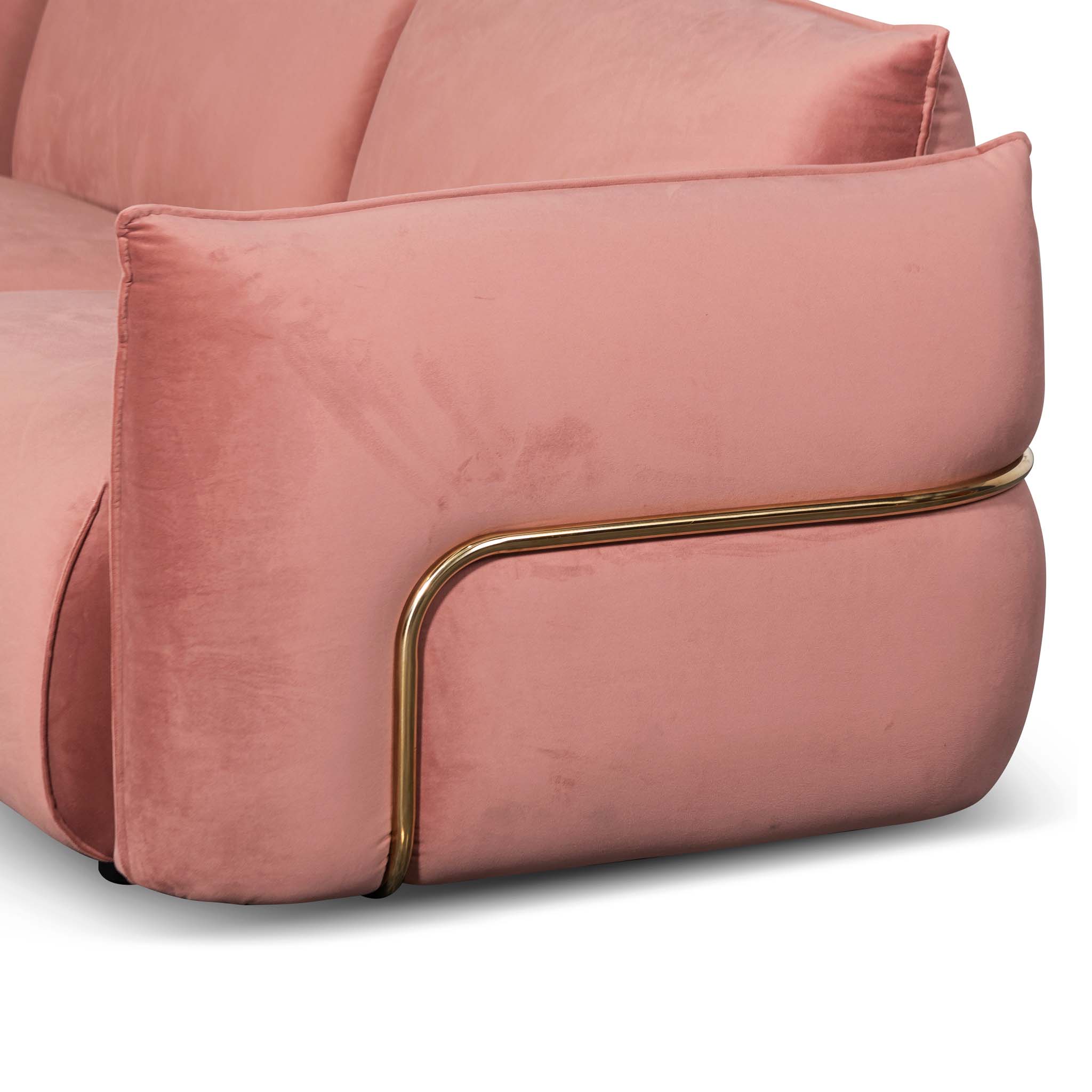 3 Seater Sofa - Blush Pink Velvet With Brass Frame