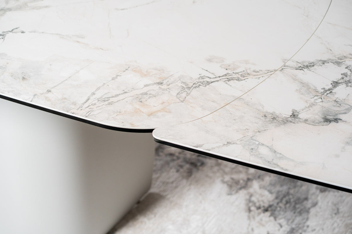 Mervessa Extension Dining Table Milvaran White Marble