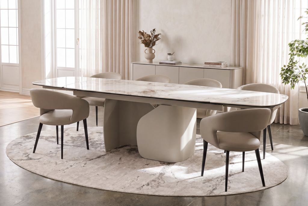 Mervessa Extension Dining Table Milvaran White Marble