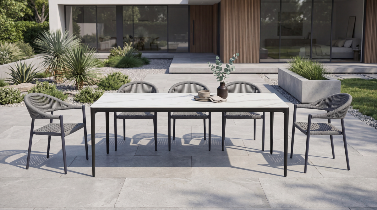 Magnora Outdoor Dining Table White Marble
