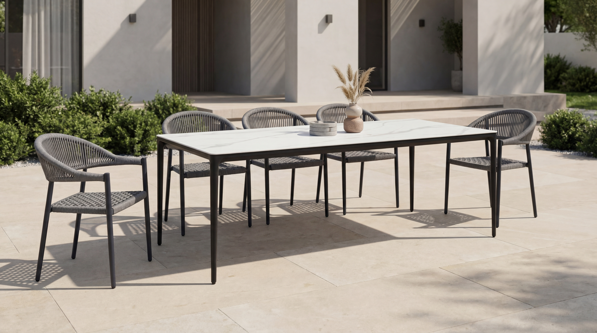 Magnora Outdoor Dining Table White Marble