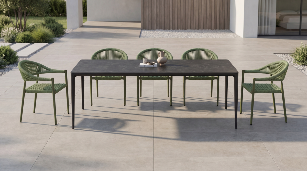 Magnora Large Dining Table Grey Stone Ceramic