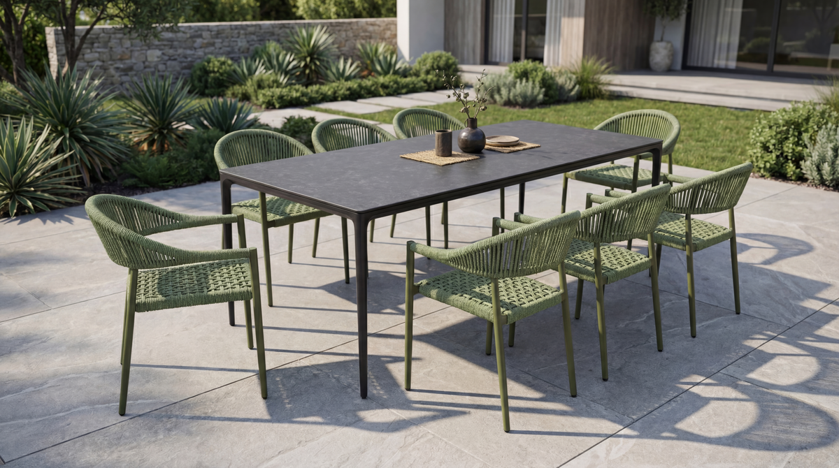 Magnora Large Dining Table Grey Stone Ceramic