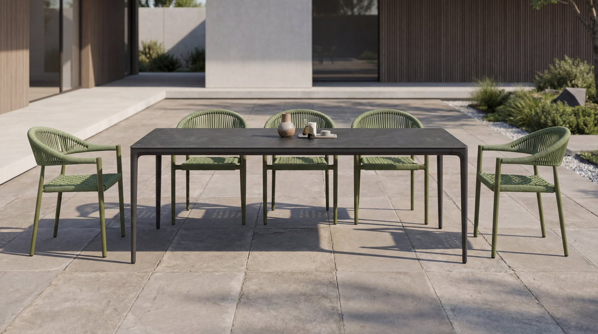 Magnora Large Dining Table Grey Stone Ceramic