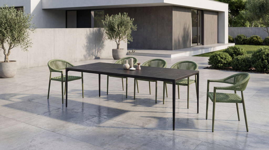 Magnora Large Dining Table Grey Stone Ceramic