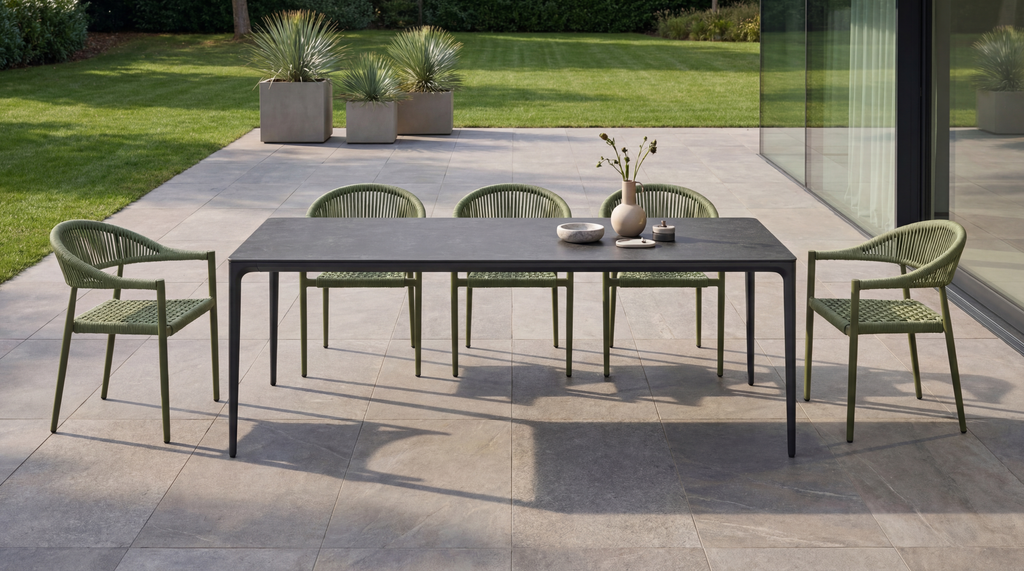 Magnora Large Dining Table Grey Stone Ceramic