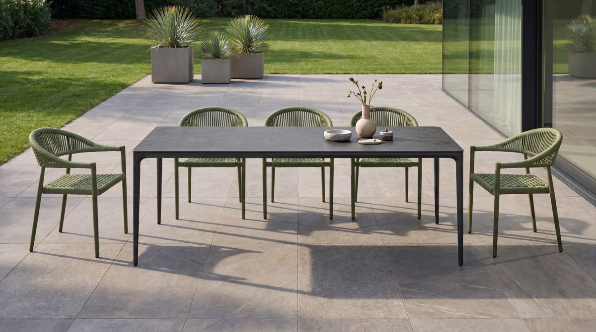 Magnora Large Dining Table Grey Stone Ceramic