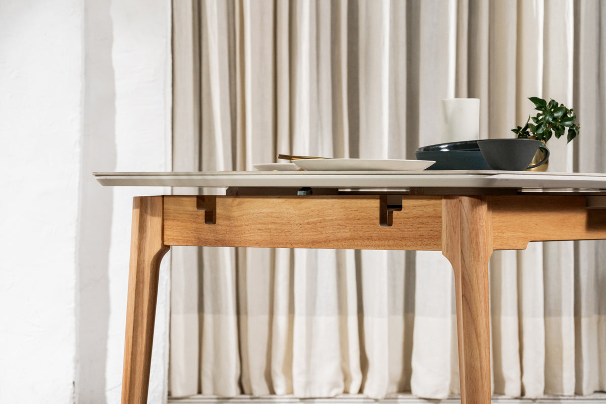 Norvella Extension Dining Table Light Grey Ceramic