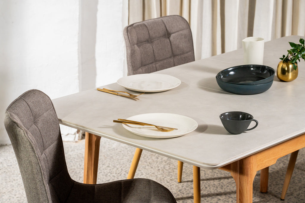 Norvella Extension Dining Table Light Grey Ceramic