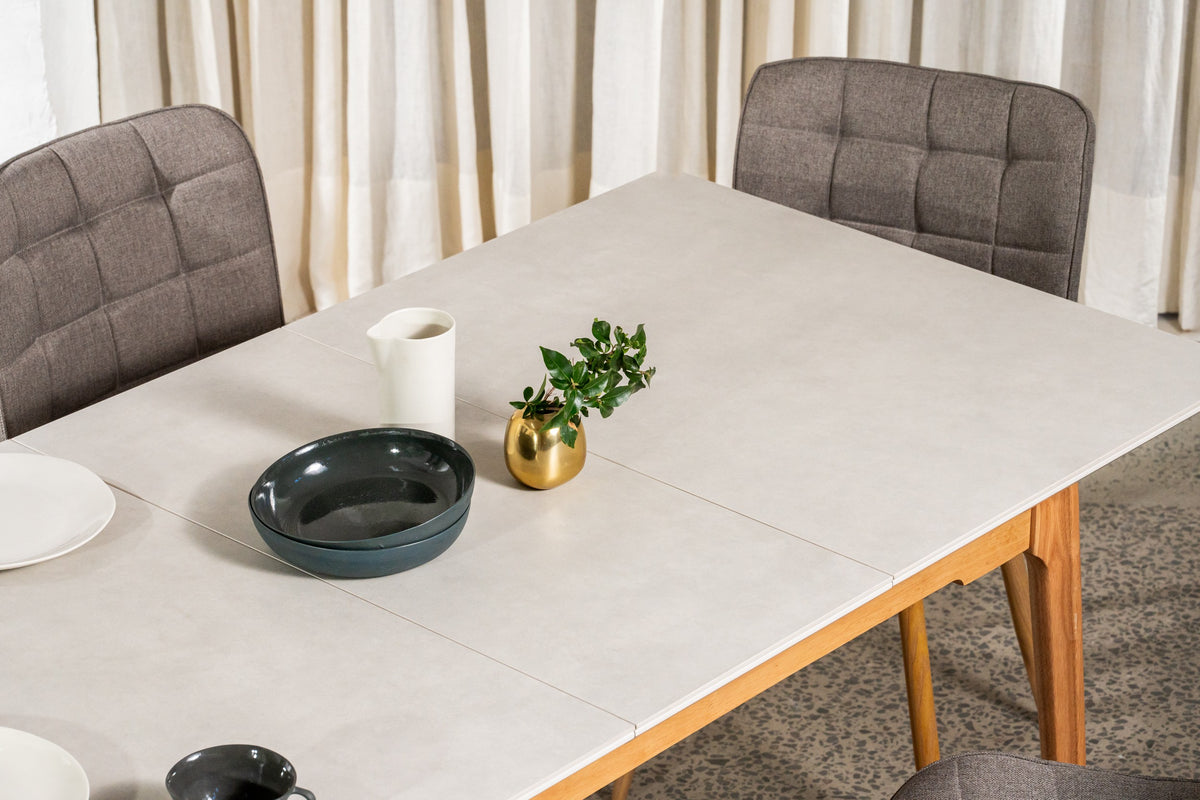 Norvella Extension Dining Table Light Grey Ceramic
