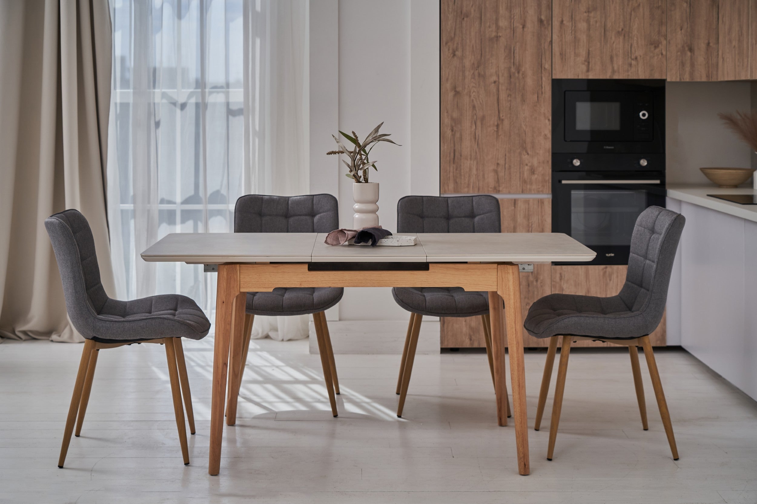Boreal Extension Dining Table Light Grey Ceramic