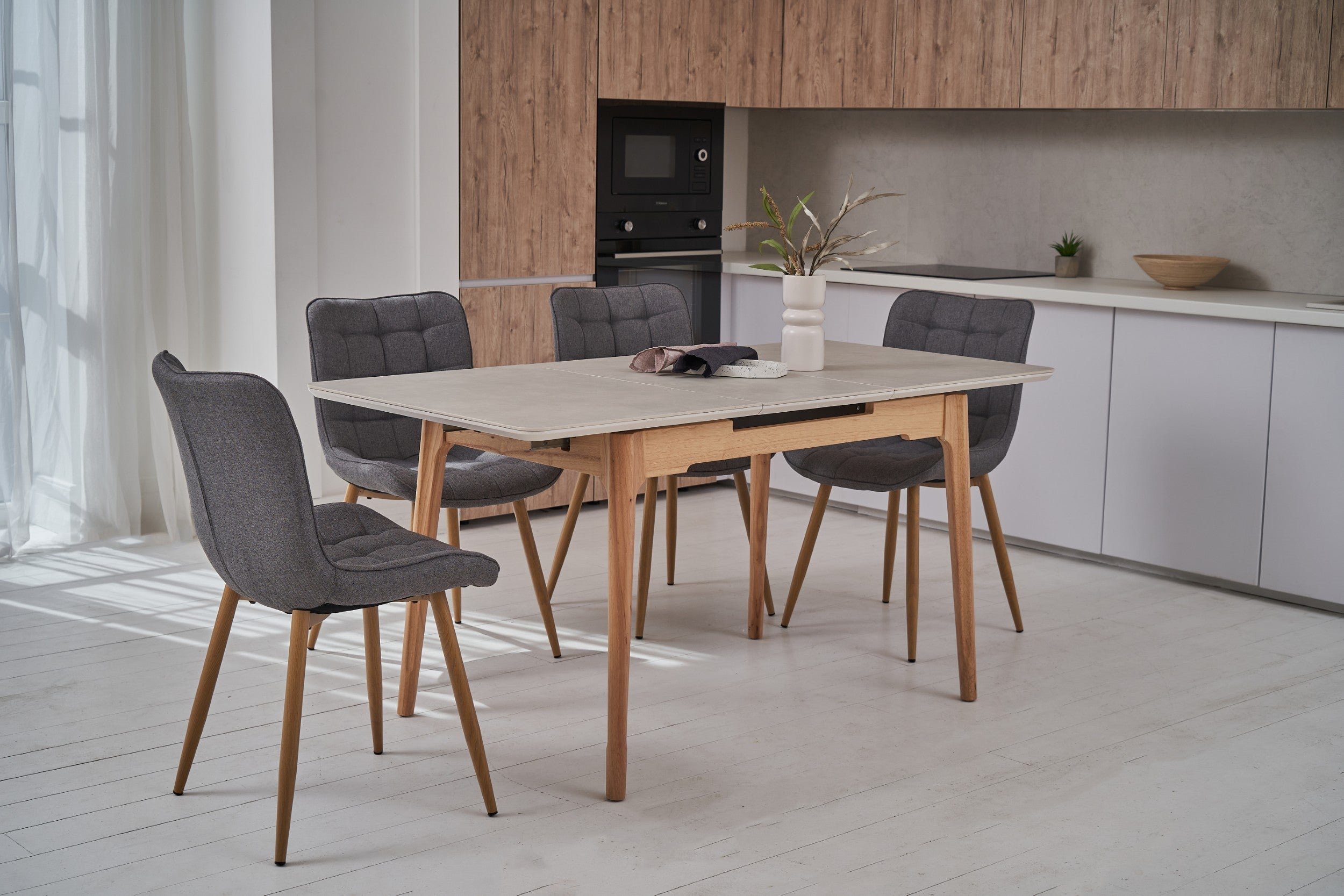 Boreal Extension Dining Table Light Grey Ceramic