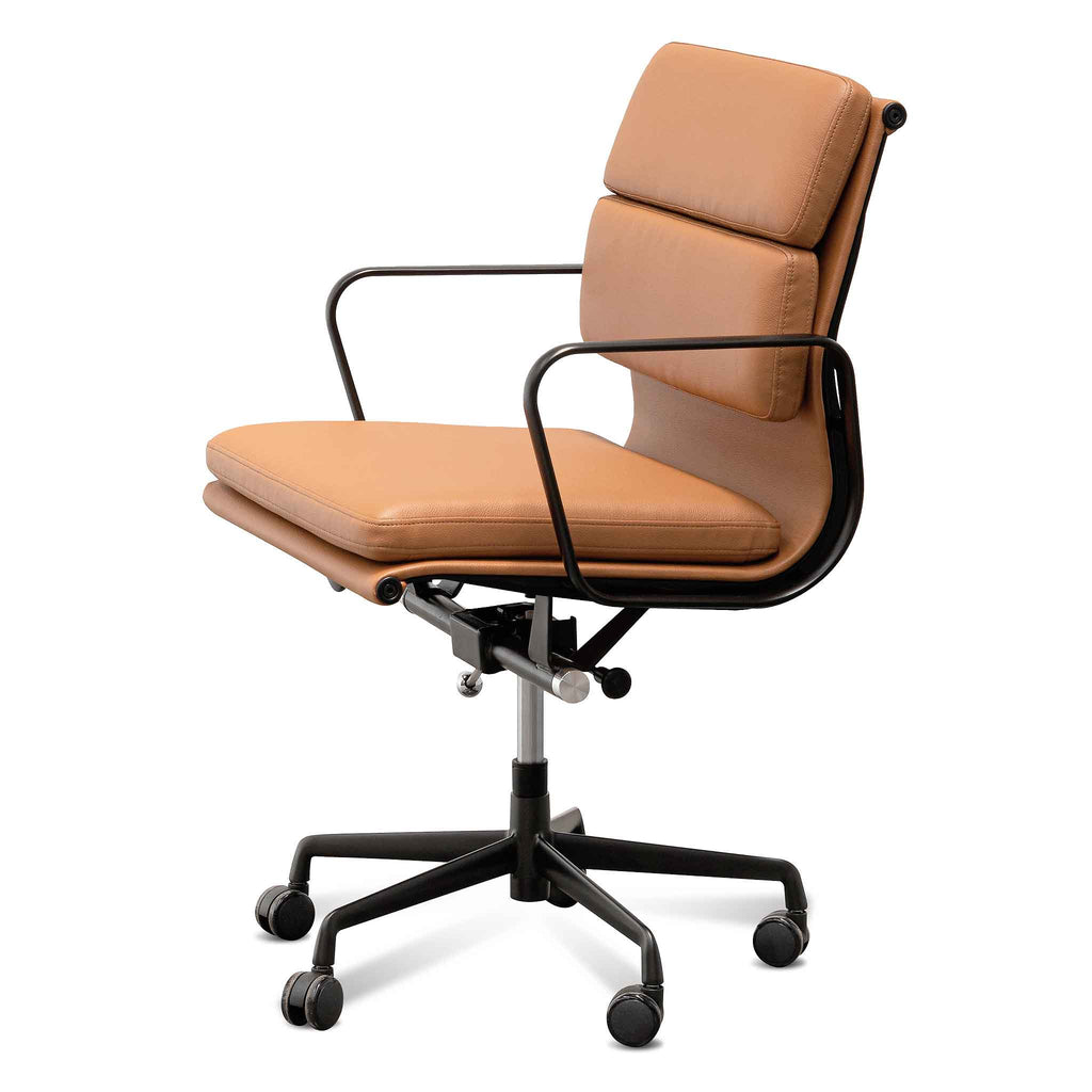 Low Back Milano Office Chair - Saddle Tan in Black Frame