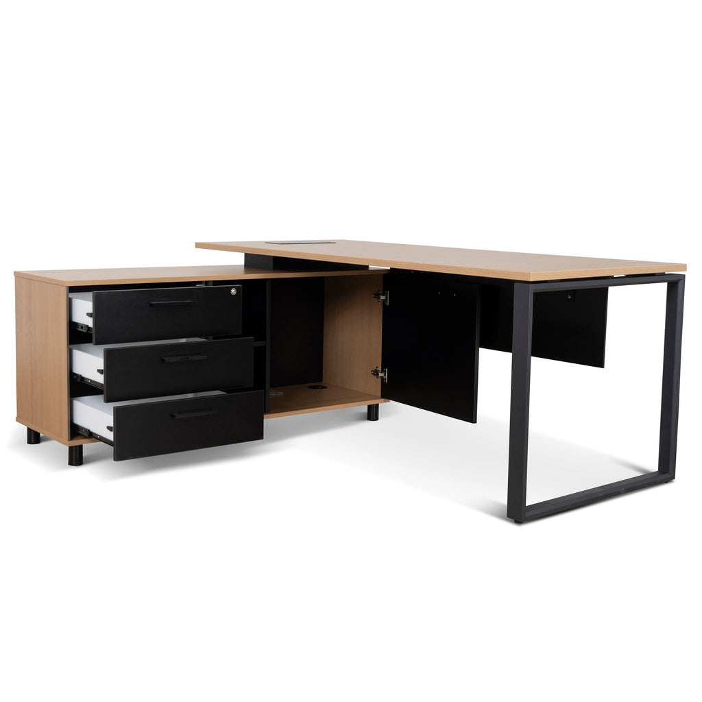 1.8m Milano Executive Desk Left Return with Black Legs - Natural