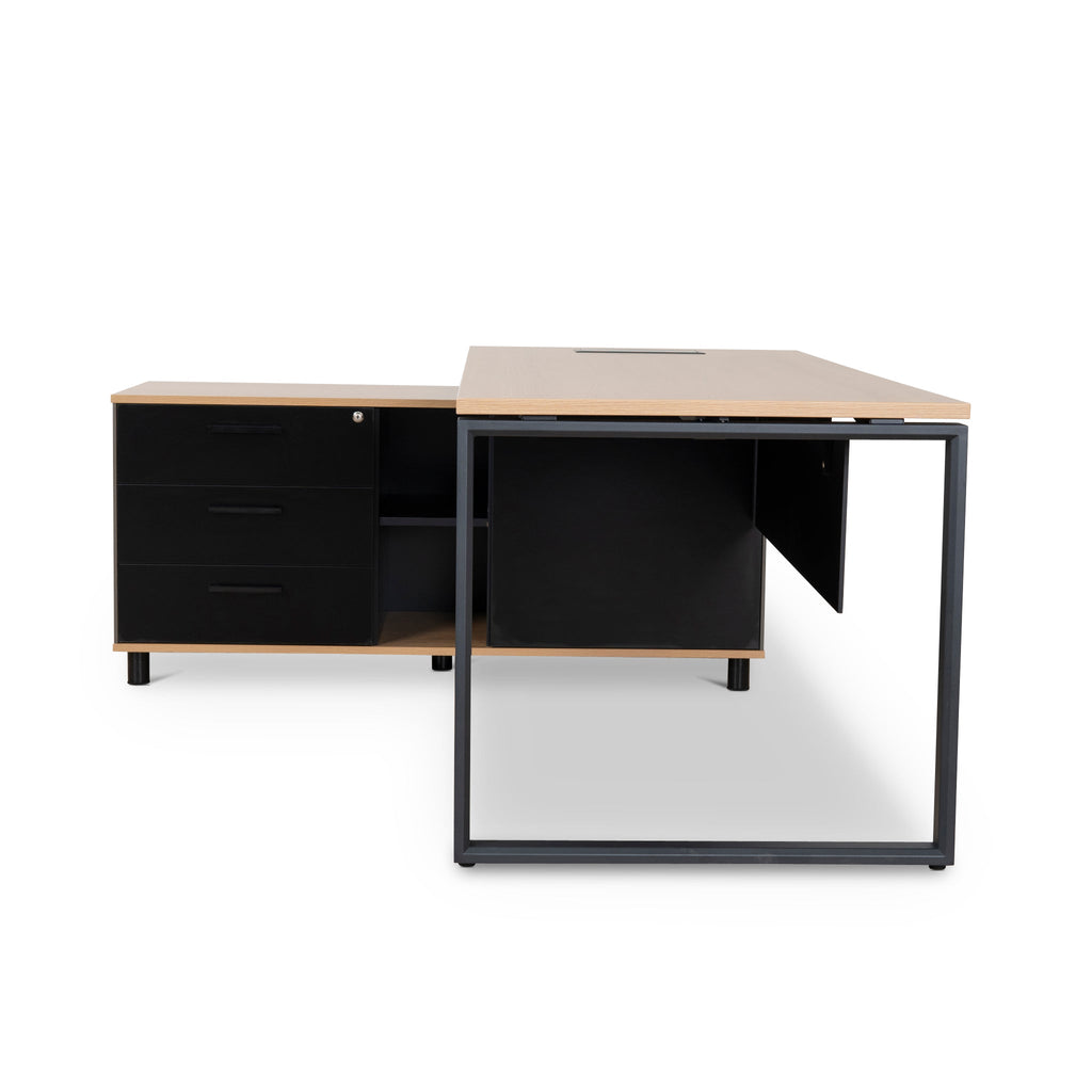 1.8m Milano Executive Desk Left Return with Black Legs - Natural