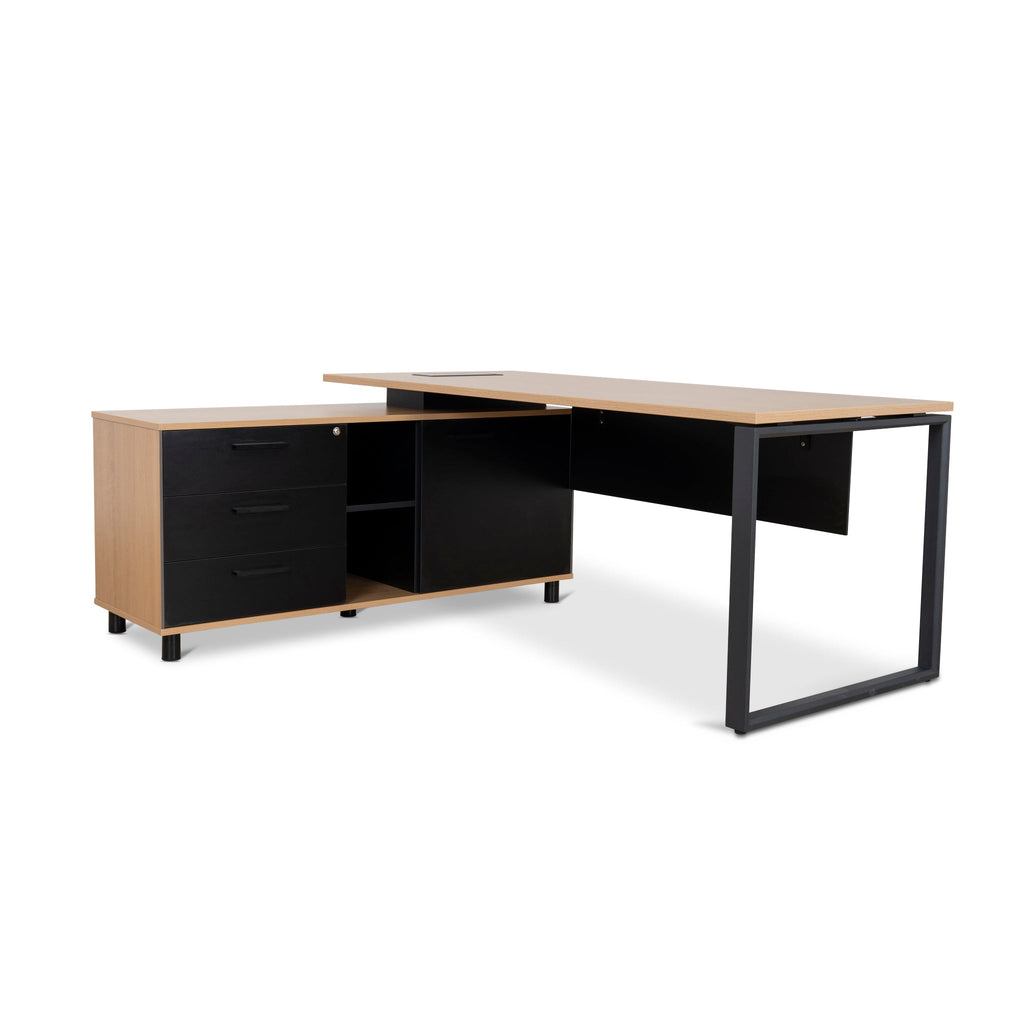 1.8m Milano Executive Desk Left Return with Black Legs - Natural