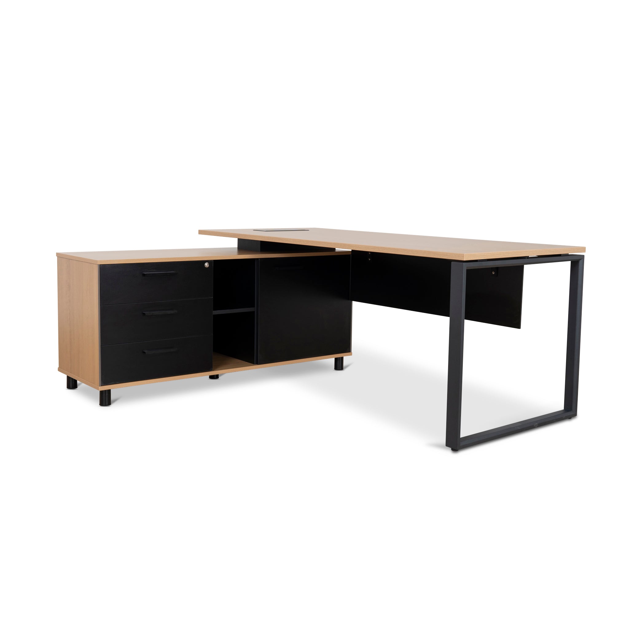 1.8m Milano Executive Desk Left Return with Black Legs - Natural