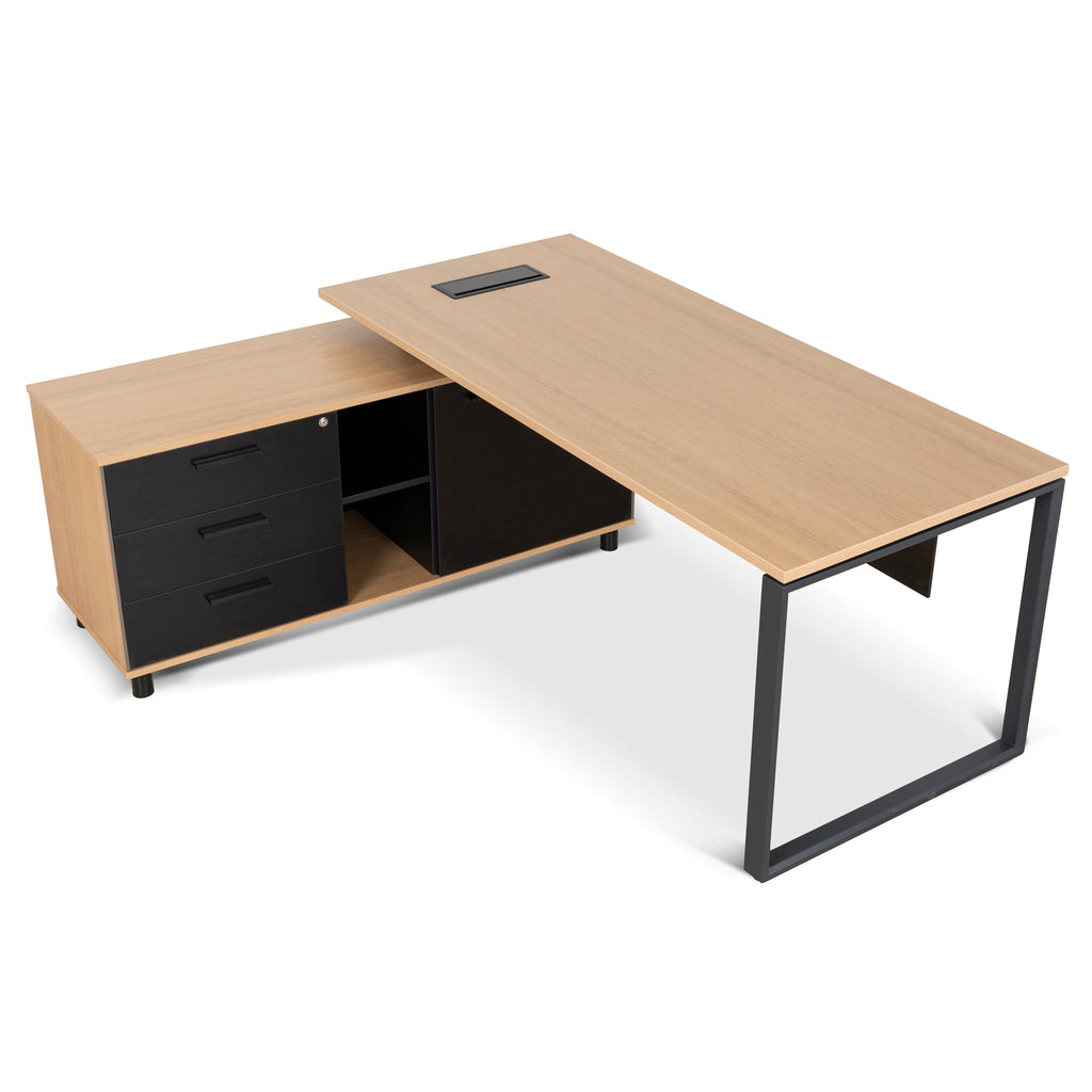 1.8m Milano Executive Desk Left Return with Black Legs - Natural