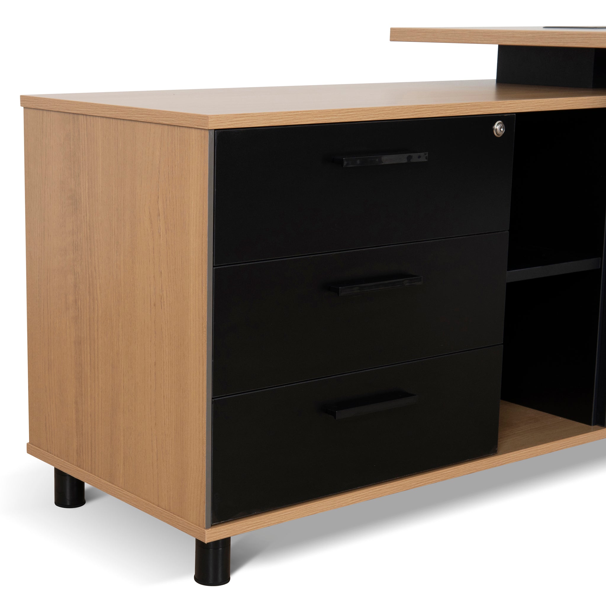1.8m Milano Executive Desk Left Return with Black Legs - Natural