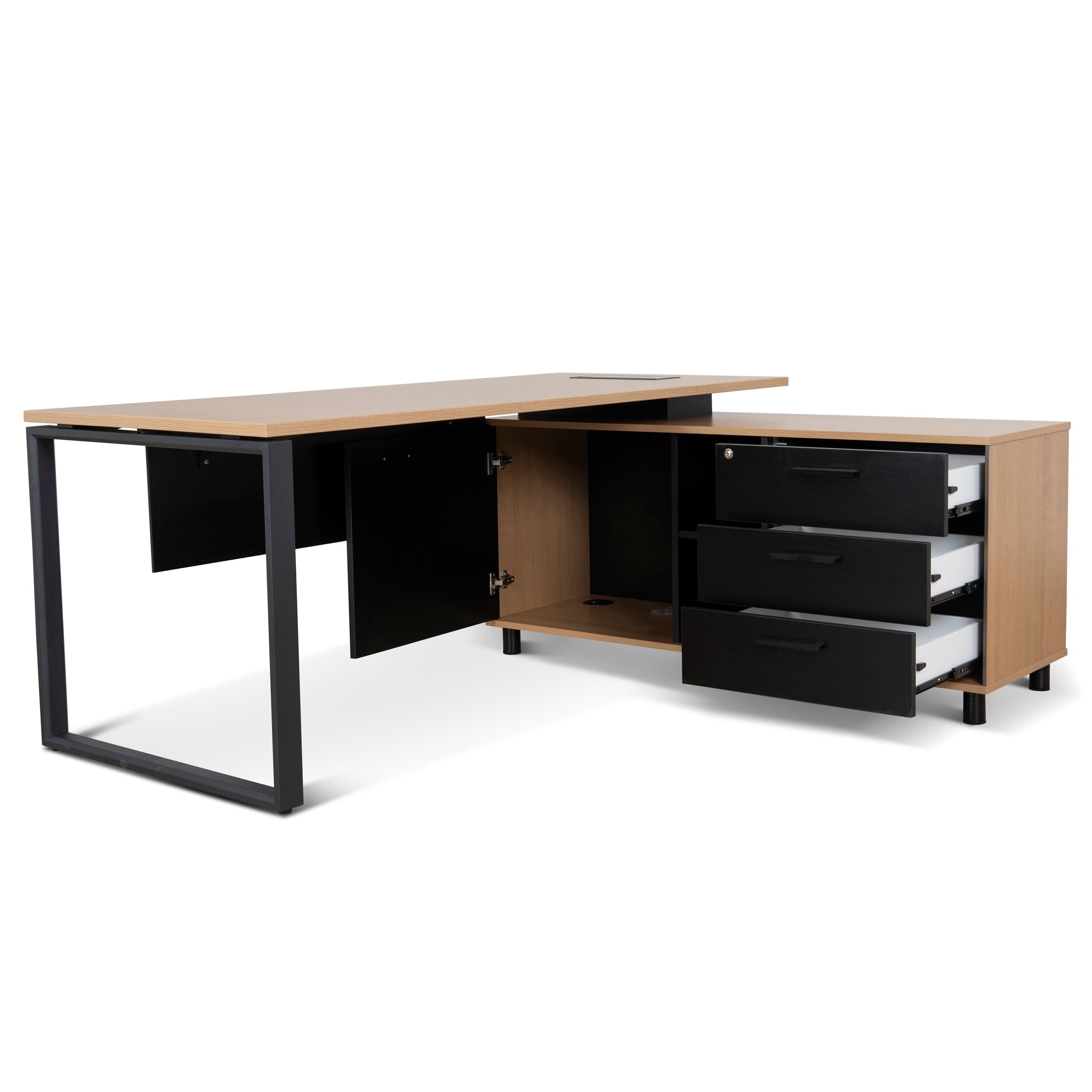1.8m Milano Executive Desk Right Return with Black Legs - Natural