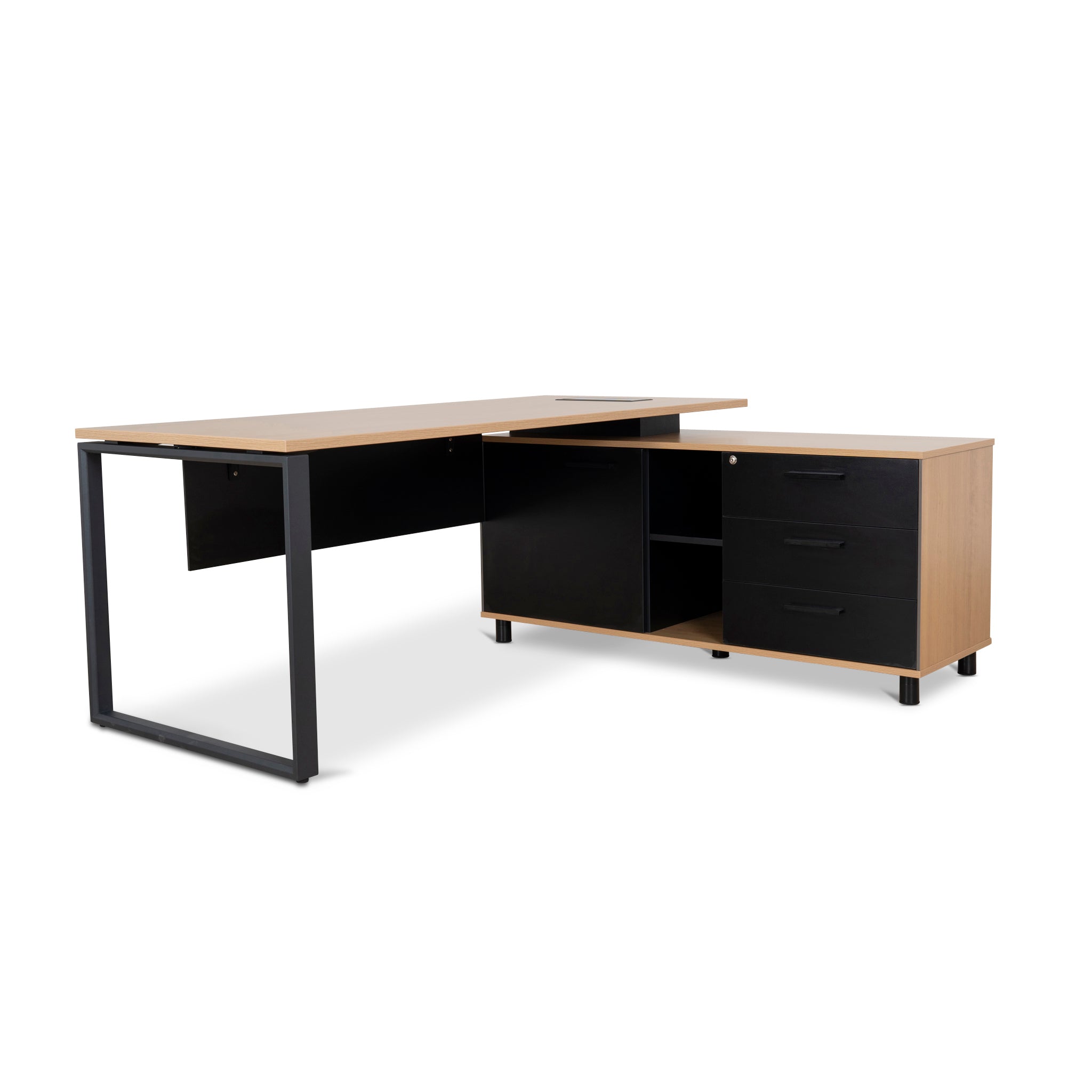 1.8m Milano Executive Desk Right Return with Black Legs - Natural
