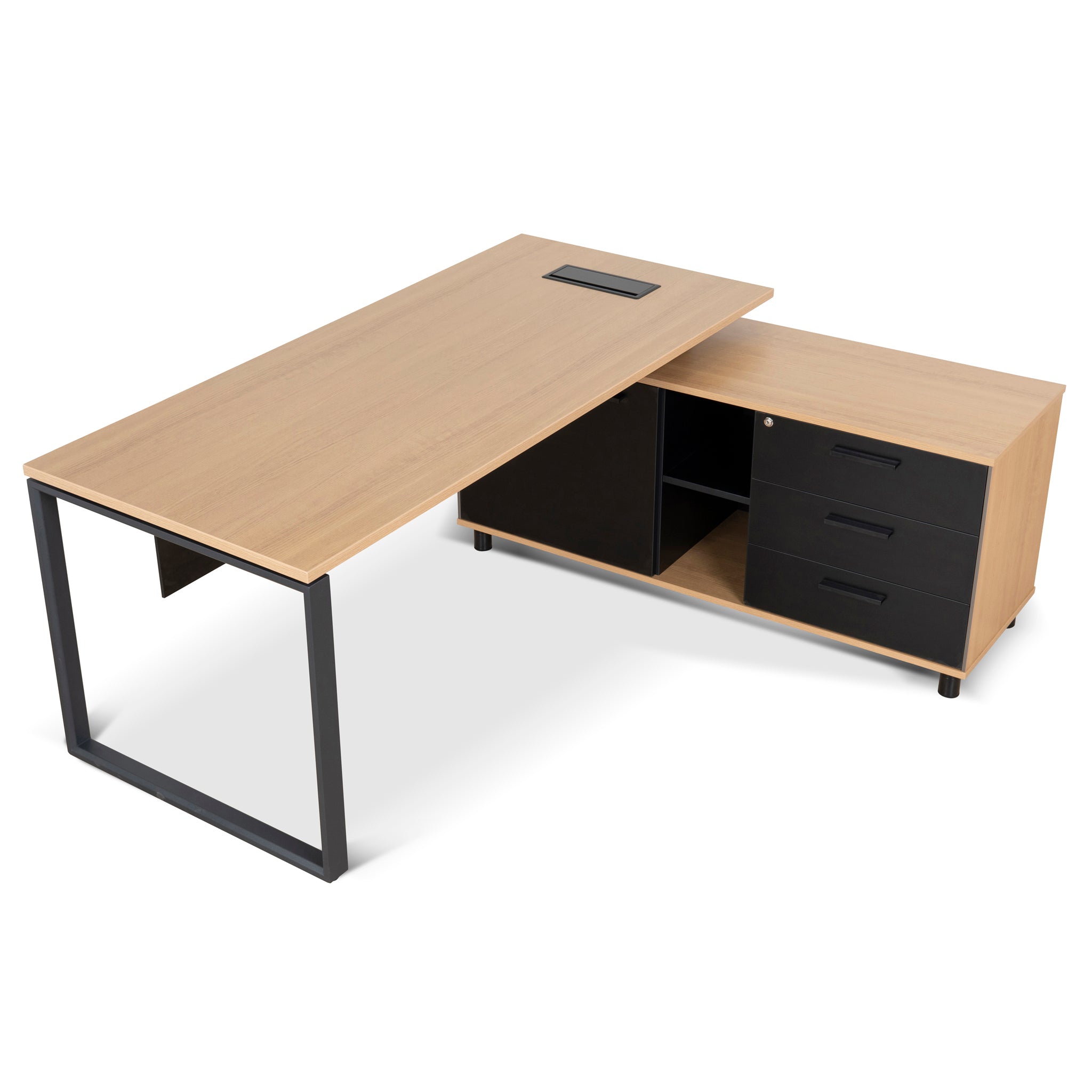 1.8m Milano Executive Desk Right Return with Black Legs - Natural