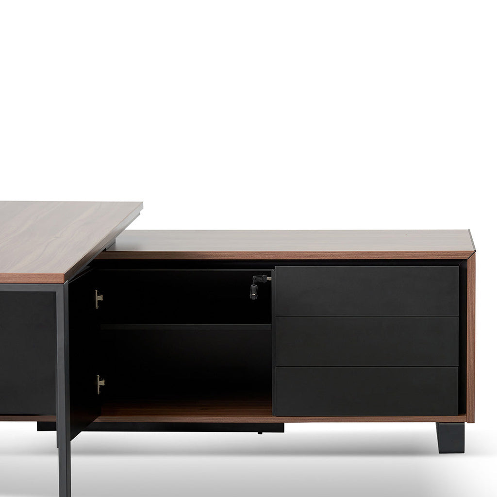 2.3m Right Return Office Desk - Walnut