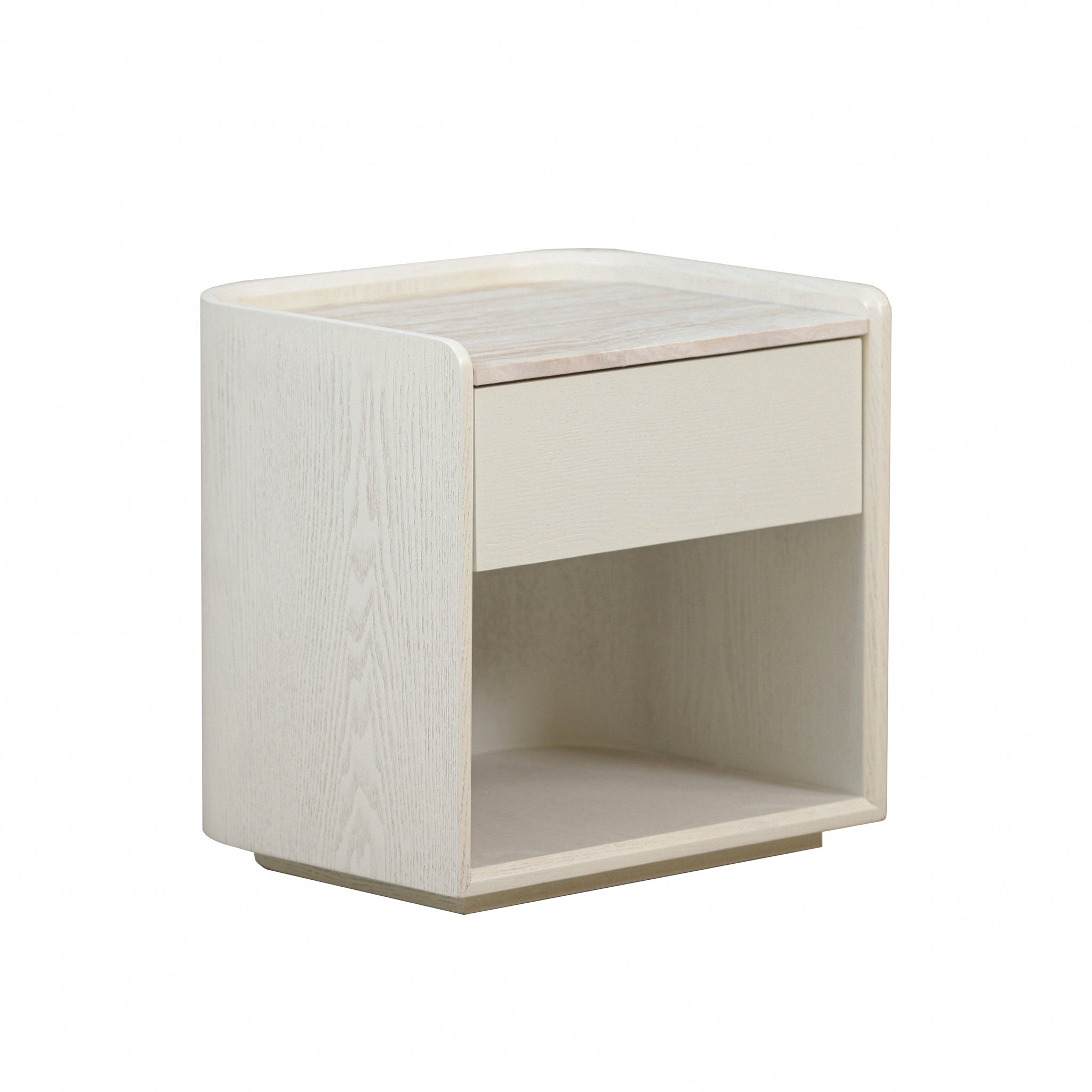 50cm Travertine Bedside Table - Ivory Oat