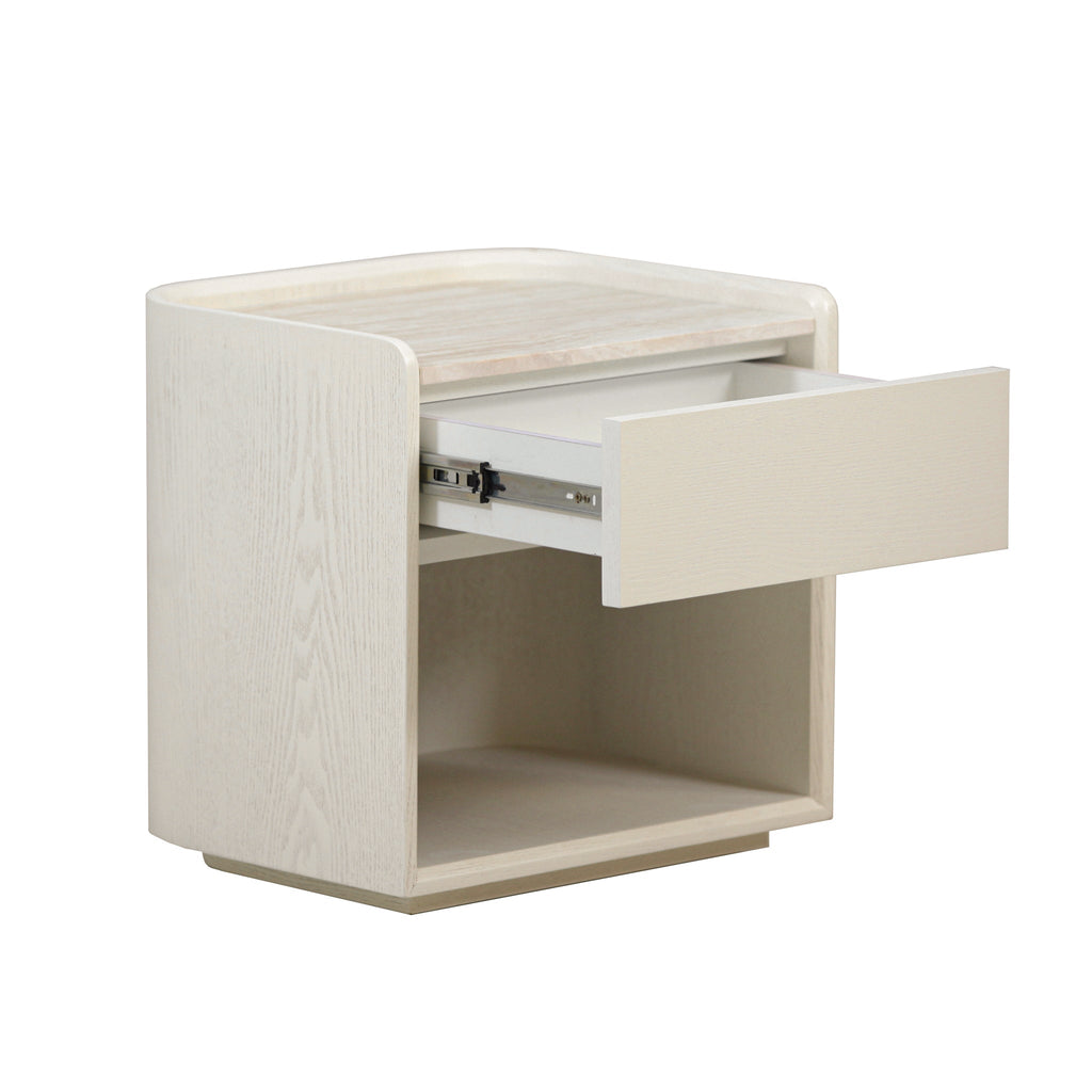 50cm Travertine Bedside Table - Ivory Oat