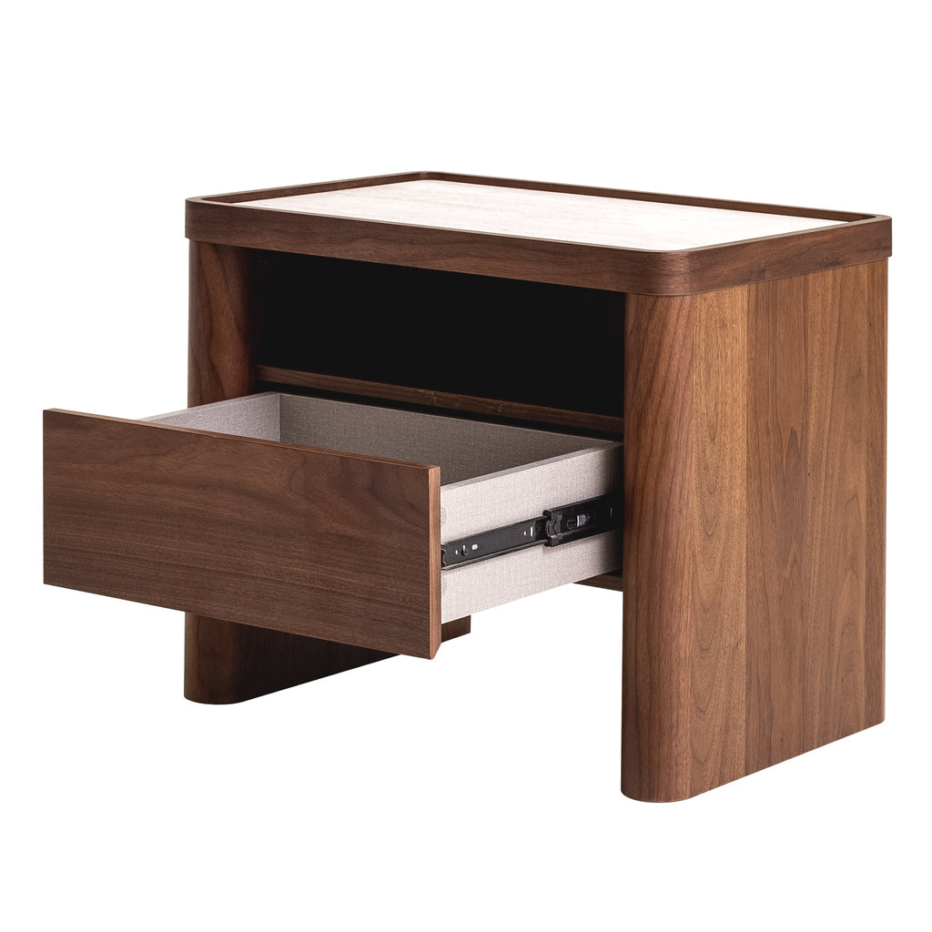 Glass Top Bedside Table - Walnut