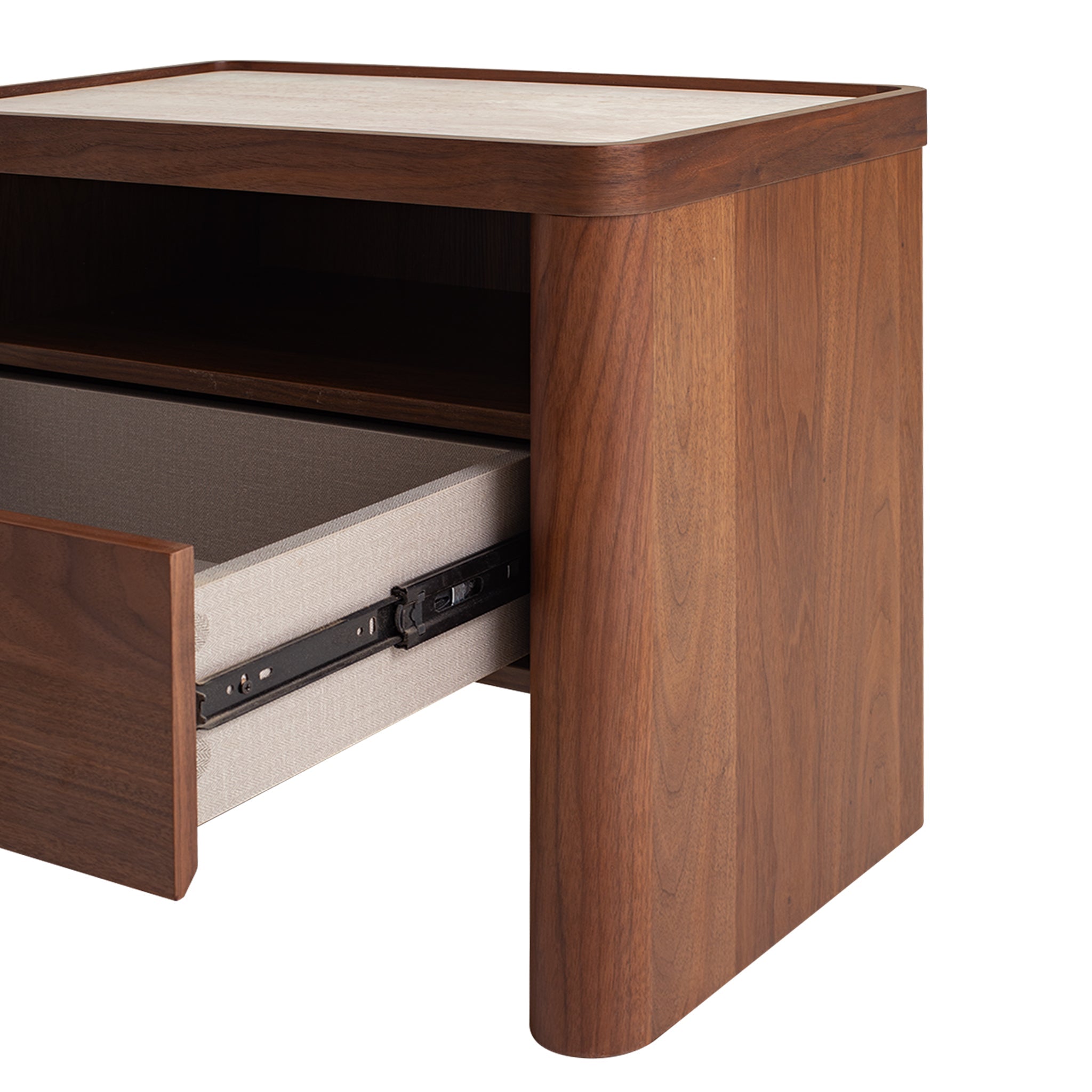 Glass Top Bedside Table - Walnut