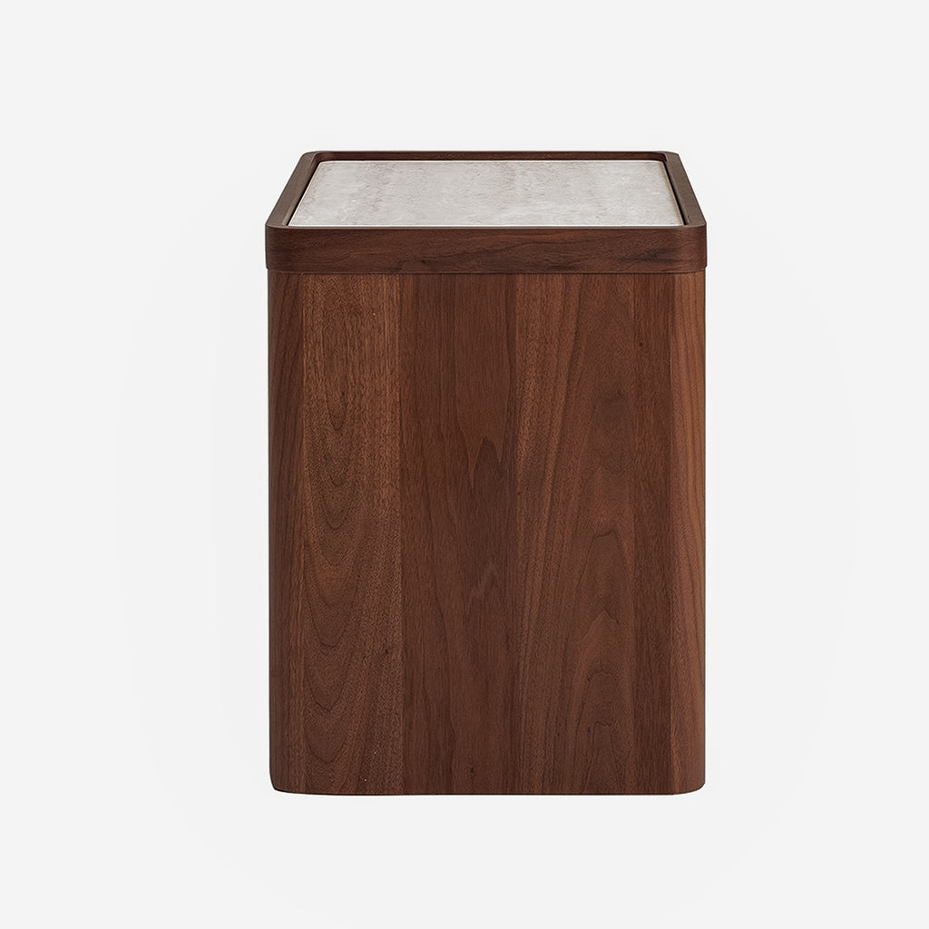 Glass Top Bedside Table - Walnut
