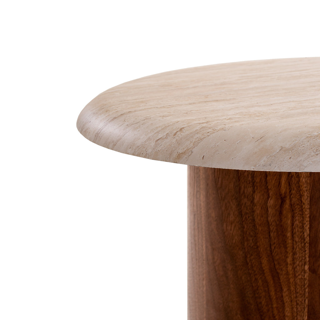 Walnut Capri Side Table - Stone Look Beige