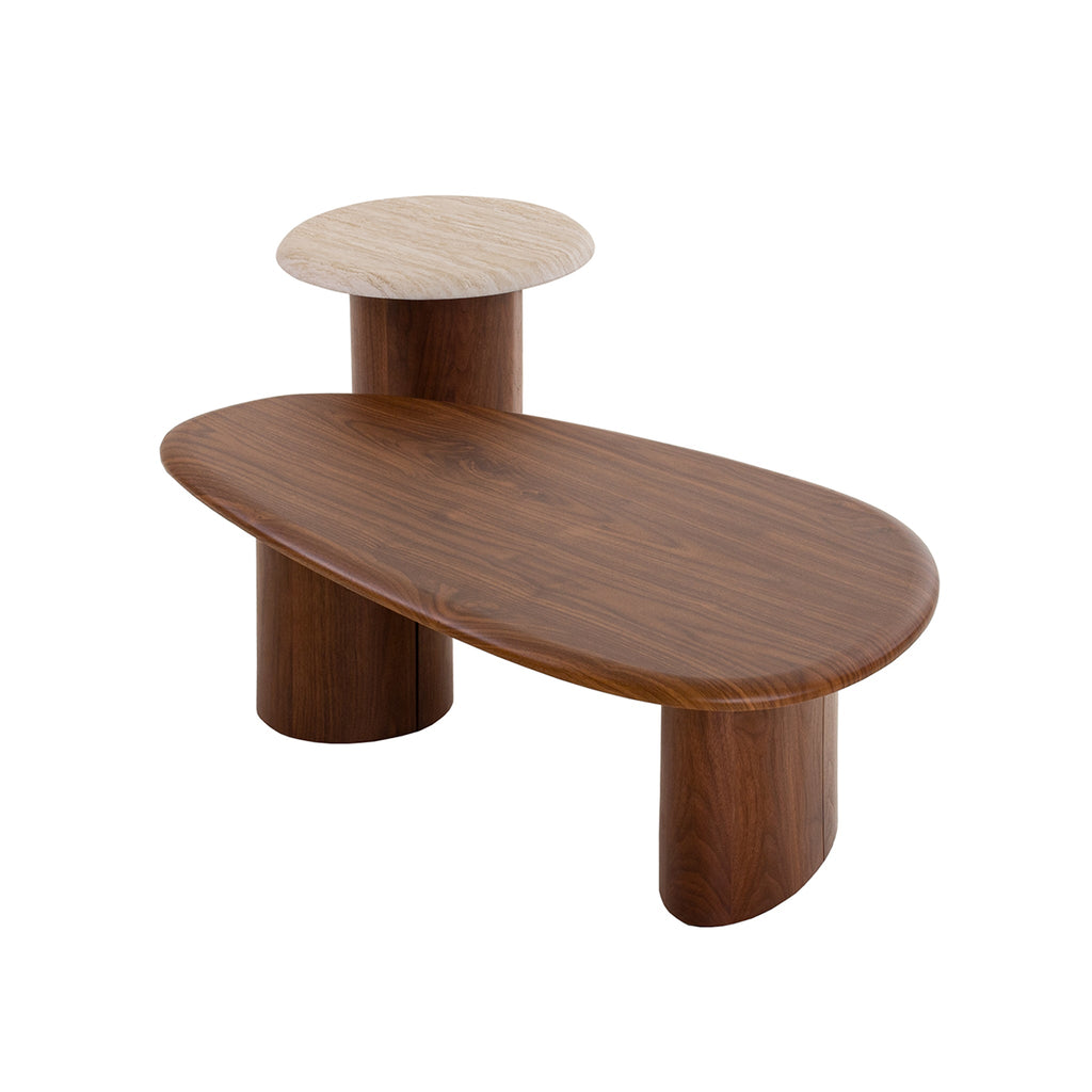 Walnut Capri Side Table - Stone Look Beige