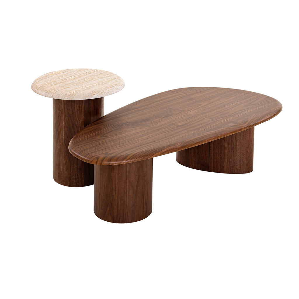 Walnut Capri Side Table - Stone Look Beige