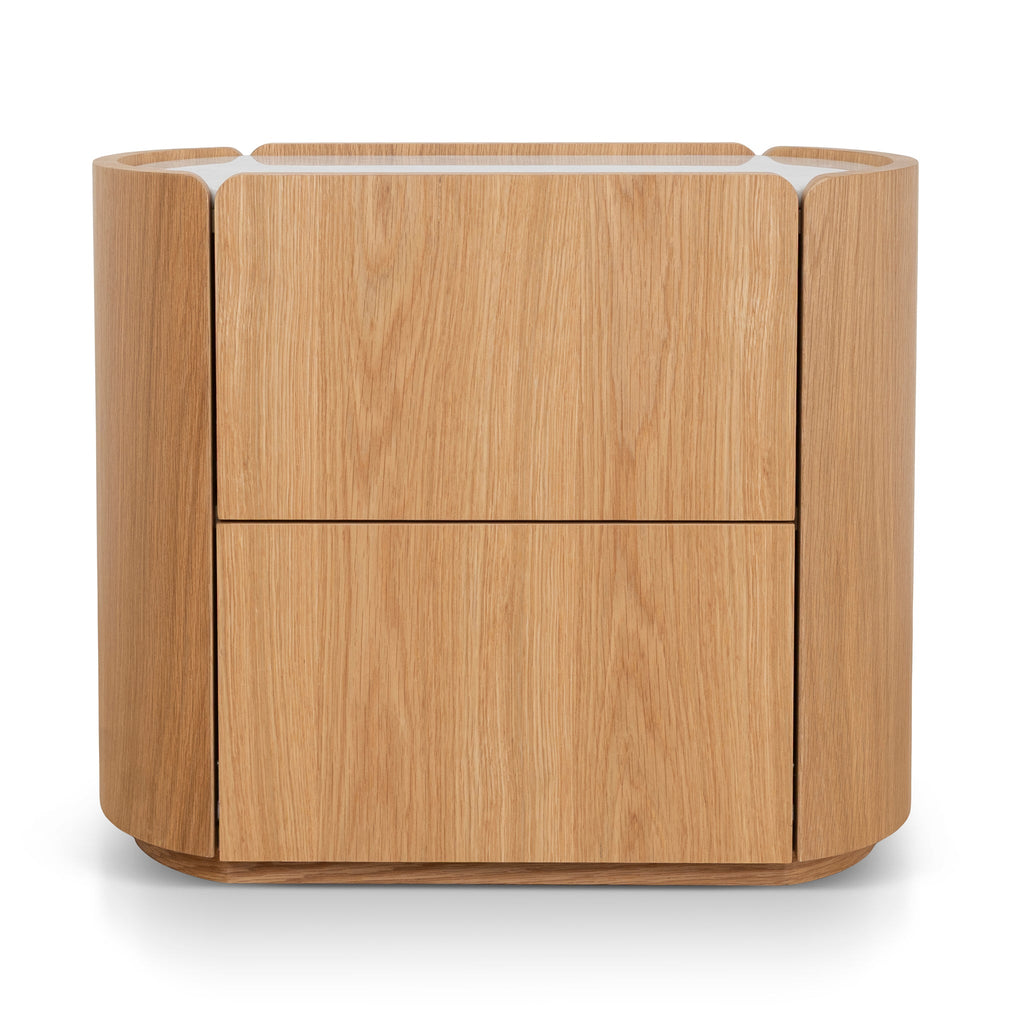 60cm Bedside Table - Natural Oak with Marble Top