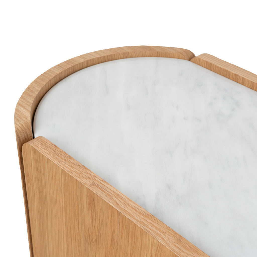 60cm Bedside Table - Natural Oak with Marble Top
